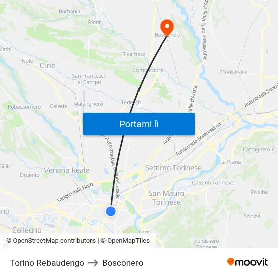 Torino Rebaudengo to Bosconero map