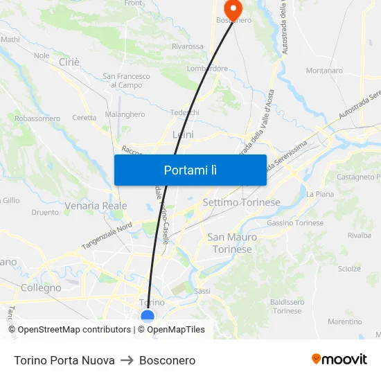 Torino Porta Nuova to Bosconero map