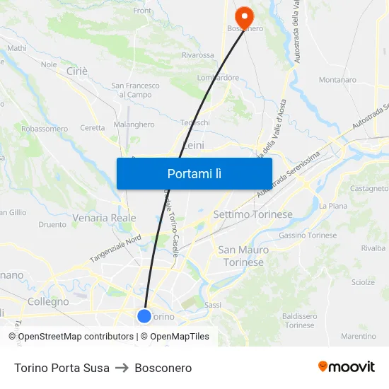 Torino Porta Susa to Bosconero map