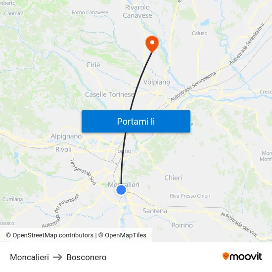 Moncalieri to Bosconero map