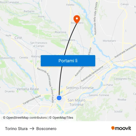 Torino Stura to Bosconero map