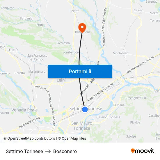 Settimo Torinese to Bosconero map