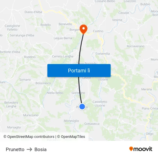 Prunetto to Bosia map
