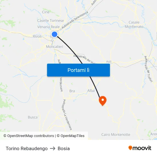 Torino Rebaudengo to Bosia map