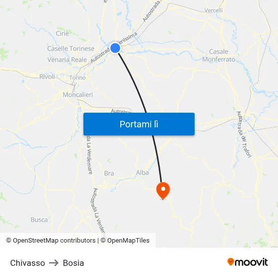 Chivasso to Bosia map