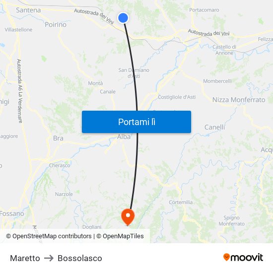 Maretto to Bossolasco map