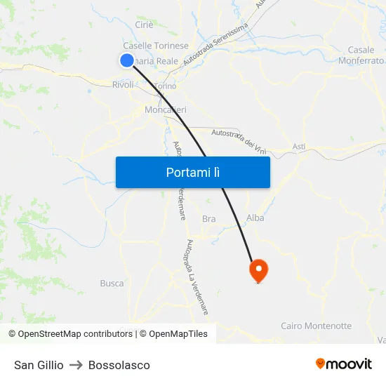 San Gillio to Bossolasco map