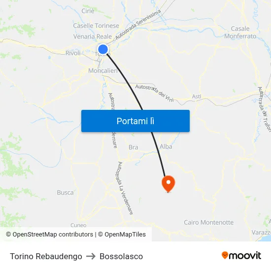 Torino Rebaudengo to Bossolasco map