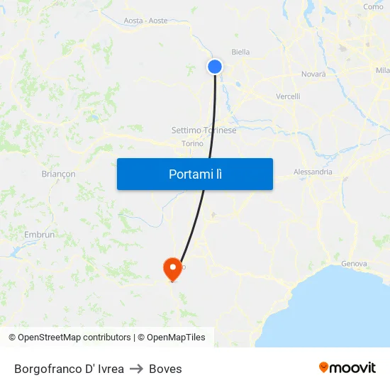 Borgofranco D' Ivrea to Boves map