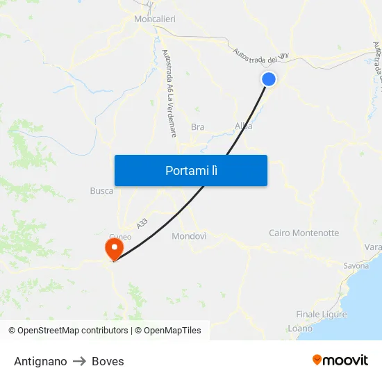 Antignano to Boves map