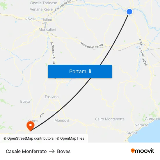 Casale Monferrato to Boves map