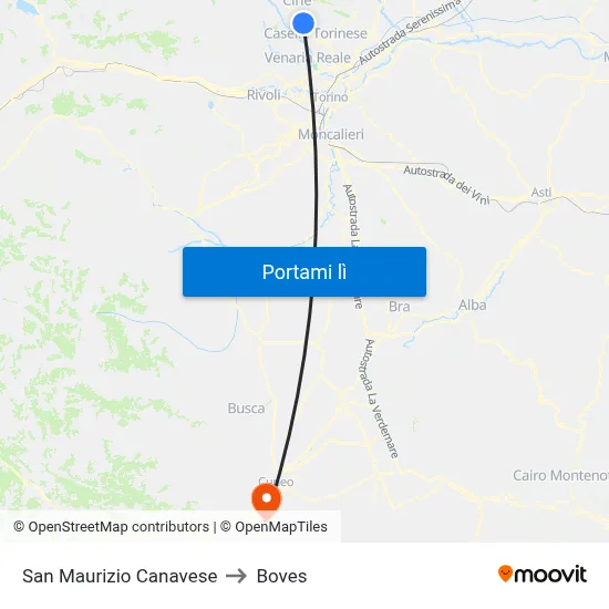 San Maurizio Canavese to Boves map