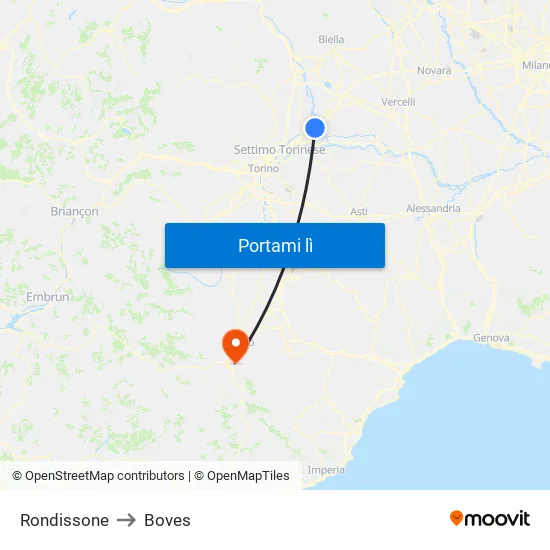 Rondissone to Boves map