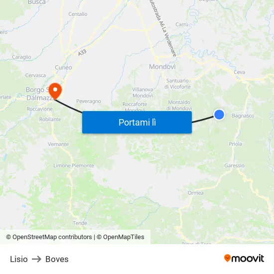 Lisio to Boves map