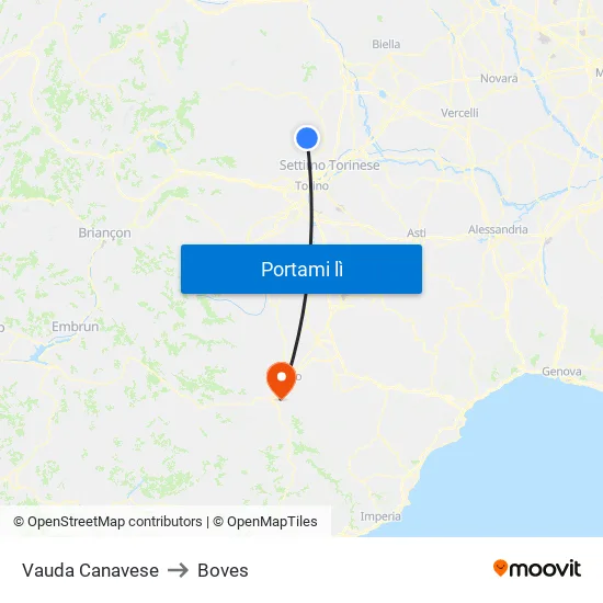 Vauda Canavese to Boves map