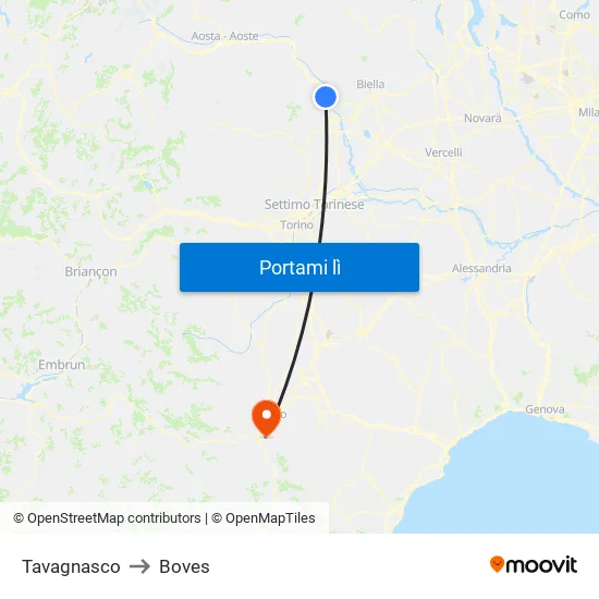 Tavagnasco to Boves map