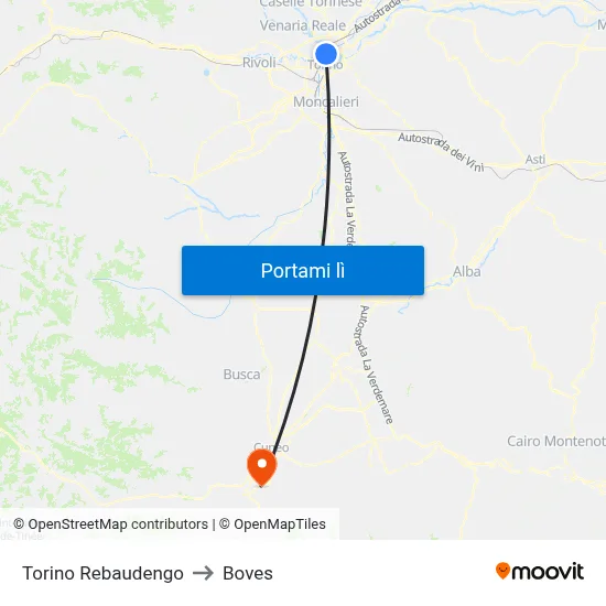 Torino Rebaudengo to Boves map