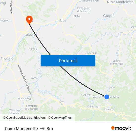 Cairo Montenotte to Bra map