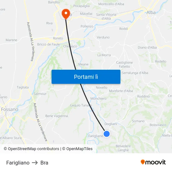 Farigliano to Bra map