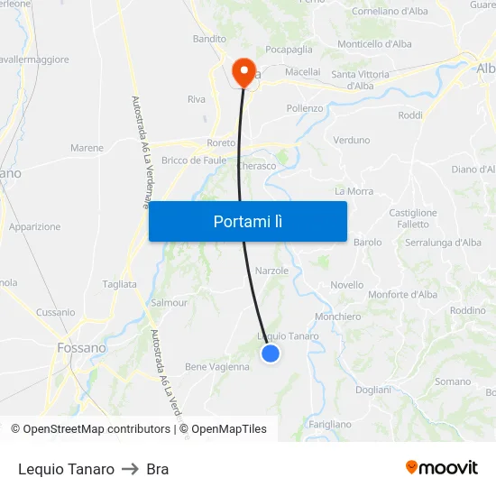 Lequio Tanaro to Bra map