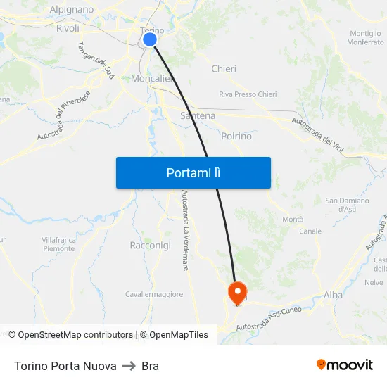 Torino Porta Nuova to Bra map