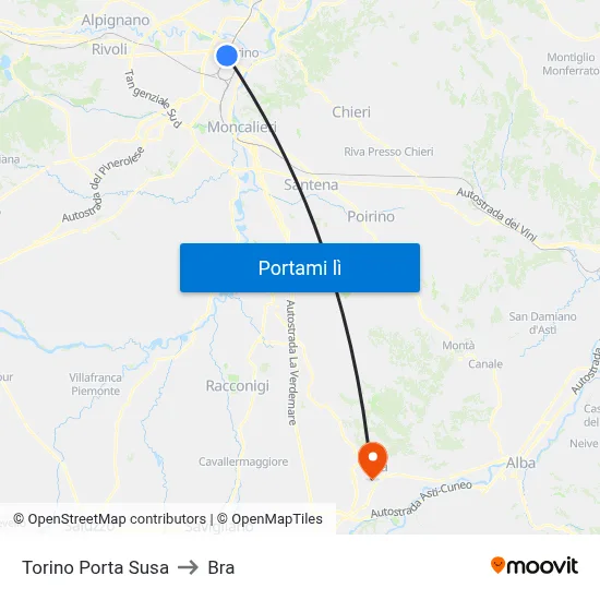 Torino Porta Susa to Bra map