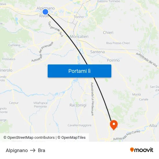 Alpignano to Bra map