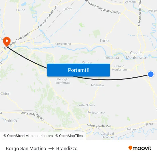 Borgo San Martino to Brandizzo map