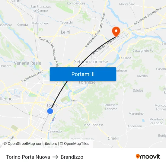 Torino Porta Nuova to Brandizzo map