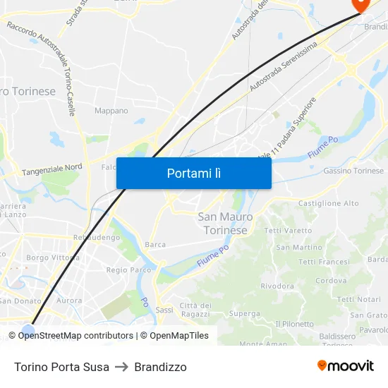 Torino Porta Susa to Brandizzo map