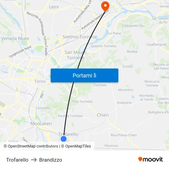 Trofarello to Brandizzo map