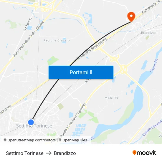 Settimo Torinese to Brandizzo map