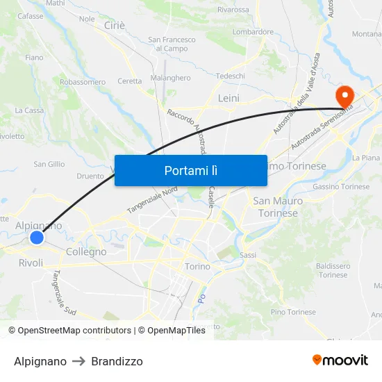 Alpignano to Brandizzo map