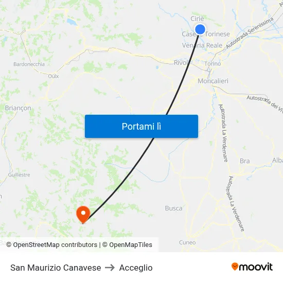 San Maurizio Canavese to Acceglio map