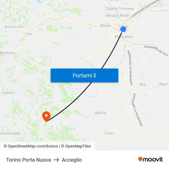 Torino Porta Nuova to Acceglio map