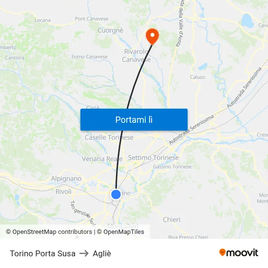 Torino Porta Susa to Agliè map