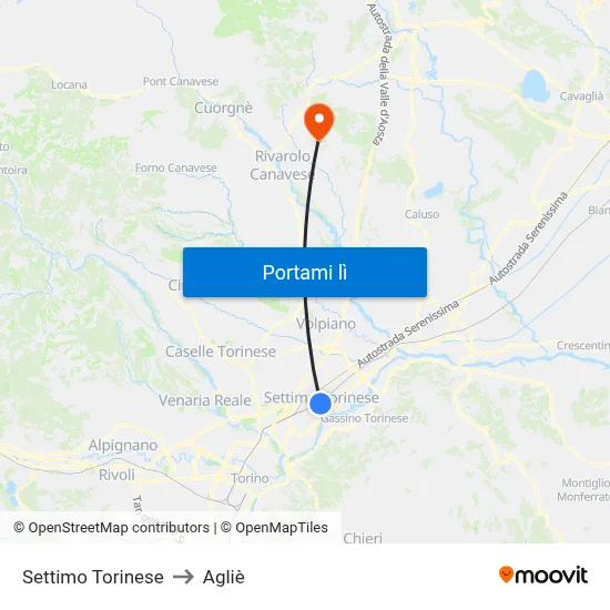 Settimo Torinese to Agliè map