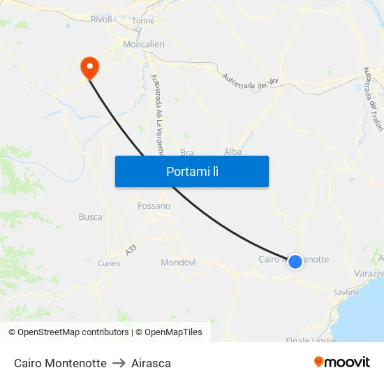 Cairo Montenotte to Airasca map