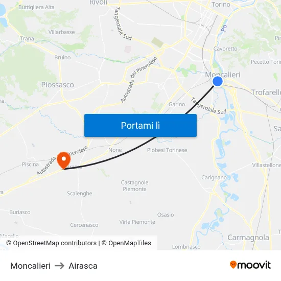 Moncalieri to Airasca map