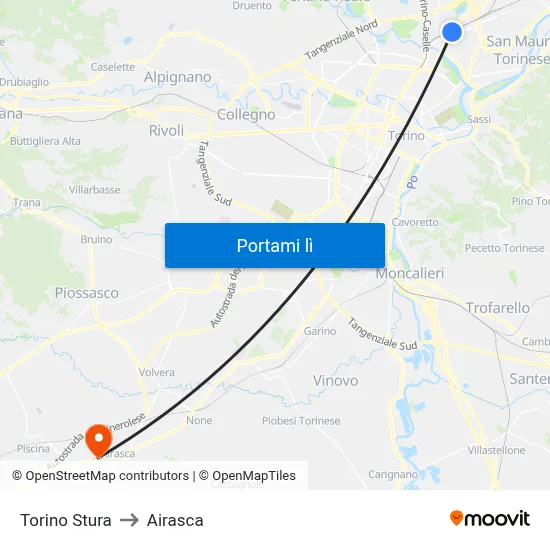 Torino Stura to Airasca map
