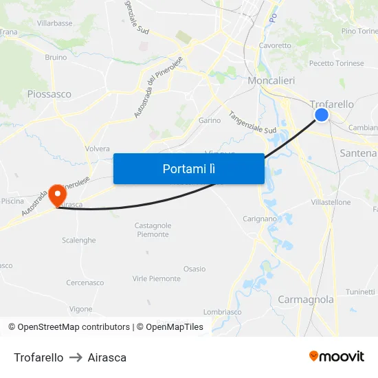 Trofarello to Airasca map