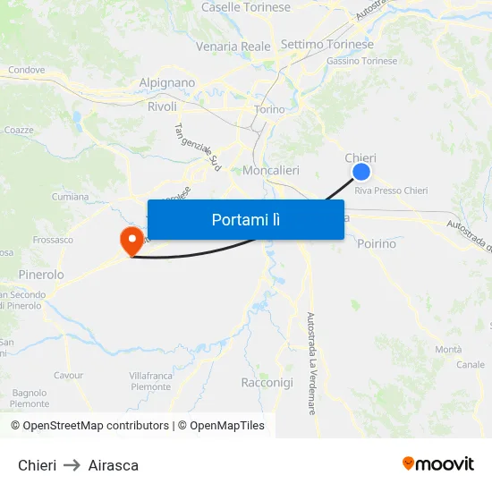 Chieri to Airasca map