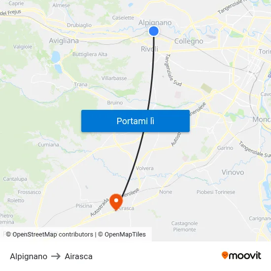 Alpignano to Airasca map