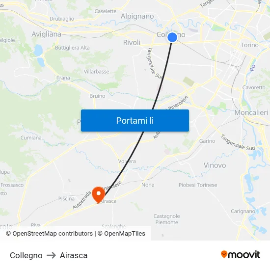 Collegno to Airasca map