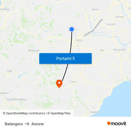 Balangero to Aisone map