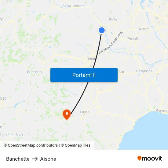 Banchette to Aisone map