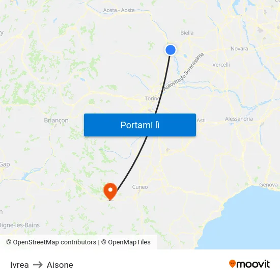 Ivrea to Aisone map