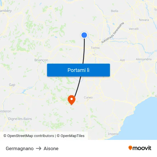 Germagnano to Aisone map