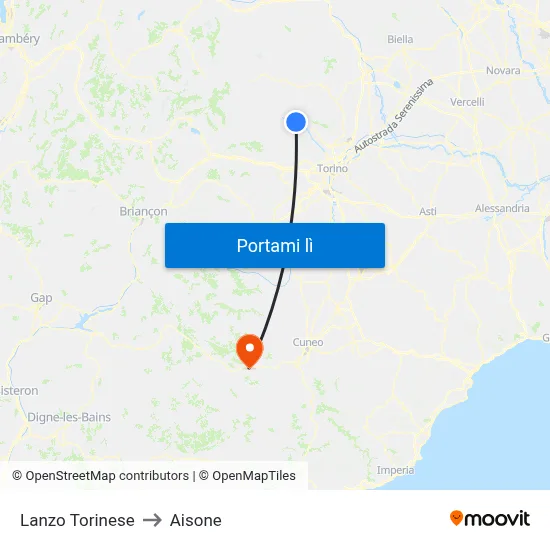 Lanzo Torinese to Aisone map