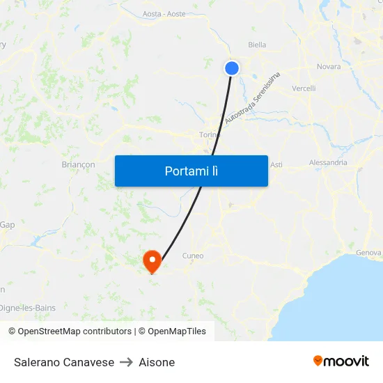 Salerano Canavese to Aisone map